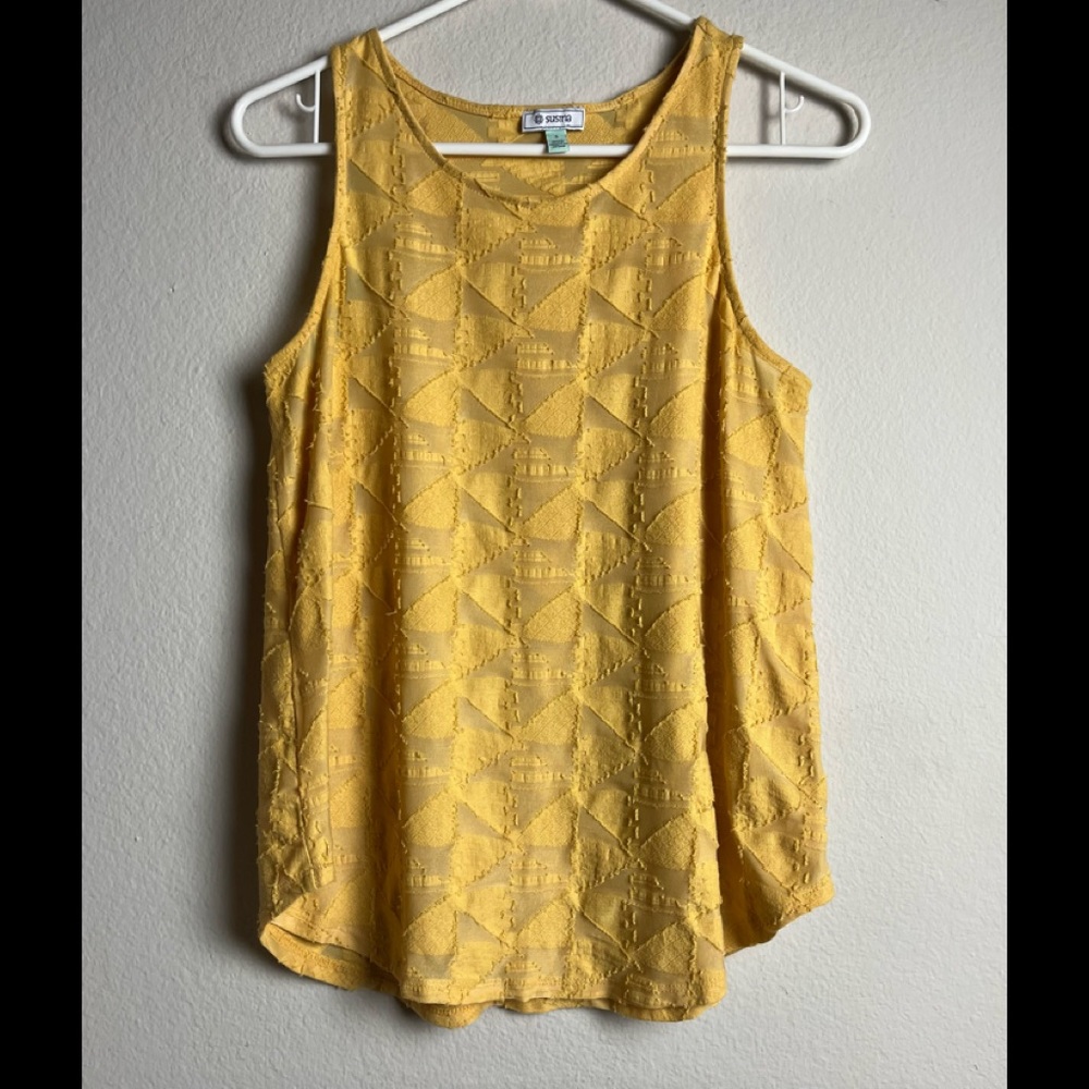 SUSINA YELLOW GOLD FLORAL TEXTURED PATTERN SLEEVELESS BLOUSE SIZE SMALL PREOWNED